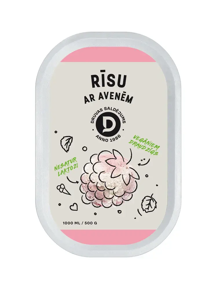 Druvas saldējums Rīsu saldējums ar avenēm
