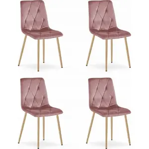 Chair LEOBERT LIBRA — pink velvet upholstery, wooden-colored legs, set of 4