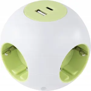 Power socket cube REV PowerGlobe 4-way with USB ports, white, 1.4 m cable