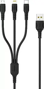 USB data cable DENMEN 29360 — USB-A to USB-C, micro‑USB and Lightning, 1 m, black