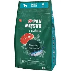 Сухой корм для собак Pan MiĘsko Beef with Herbs and Tuna 3 кг — для взрослых, 30% белка, 20% жира, без глютена и сои