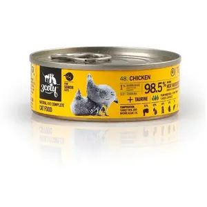 Mitrā kaķu barība 3coty Chicken with spirulina Senior — maisiņš 80 g, pilnvērtīga bezgraudu barība senioriem