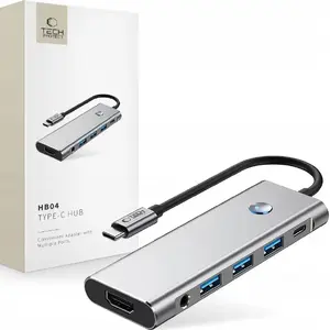 USB-C хаб-адаптер Tech-Protect HB04 9-в-1 — USB2.0, USB3.0, HDMI 4K@60Hz, SD/TF, PD 100W, 3.5 мм — Space Grey