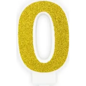 Birthday candle numeral 0, gold glitter, 7 cm — No name