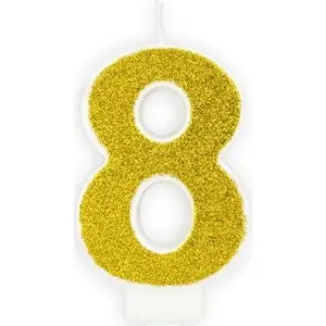 Birthday candle number 8, gold glitter, 7 cm — No name