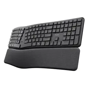 Wireless ergonomic full-size keyboard TRUST Keyra — curved, US International layout, RF Wireless + Bluetooth, numeric keypad, battery powered