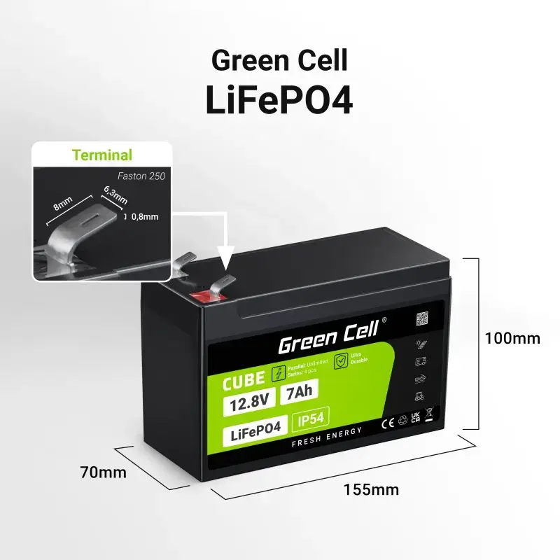 Green Cell LFPGC12V7AH LiFePO4 12.8 V 7 Ah battery Photo 2