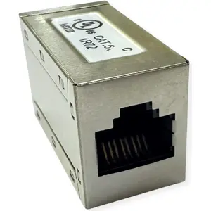Shielded RJ45 Coupling ROLINE 21.17.3101 Cat.6A Silver, inline adapter for shielded Ethernet