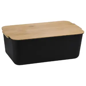 Хранительная коробка KESPER DE7658450 30,5×18,5×12 см — чёрный пластик с бамбуковой крышкой