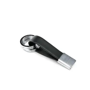 Keyring TROIKA TWISTER Black Silver Leather Metal 16mm 9mm