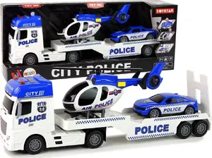 Rotaļu komplekts LEANToys Policija: evakuators ar auto un helikopteru, gaisma un skaņa
