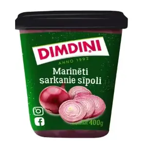 Marinēts sarkanais sīpols Dimdiņi 400 g — gatavs lietošanai