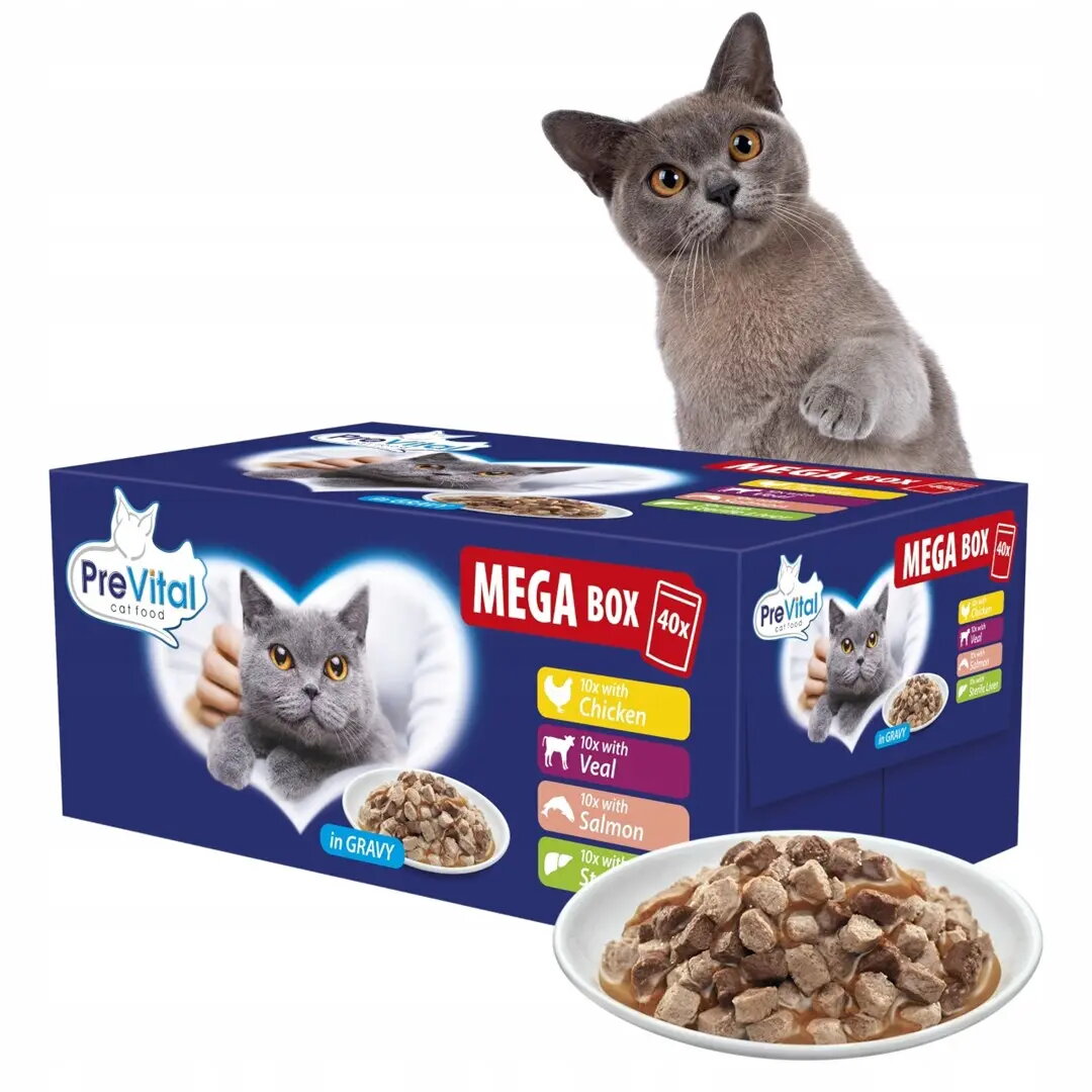 Mitrs kaķu barība PREVITAL Mega Box