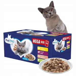 Wet cat food PREVITAL Mega Box Veal Salmon Liver Chicken 40 x 100 g, adult, grain-free, moisture 82%, protein 9%