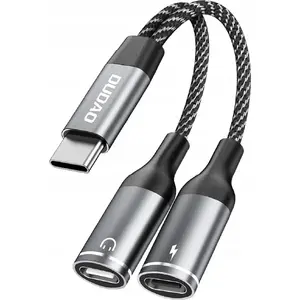 USB-C Adapter Dudao L13C+ 2-in-1 — grey, USB to USB-C adapter