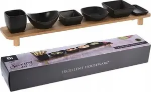 Serving bowls set KOOPMAN 6 pcs black with tray