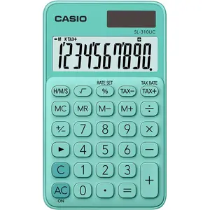 Basic pocket calculator CASIO SL-310UC-GN — 10-digit, battery/solar, LR54, 29 keys, green