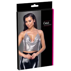 Кроп-топ Cottelli Collection Top Metal Silver 24504966001 — металлические пластины, регулируемые цепочки, перед 29×48 см