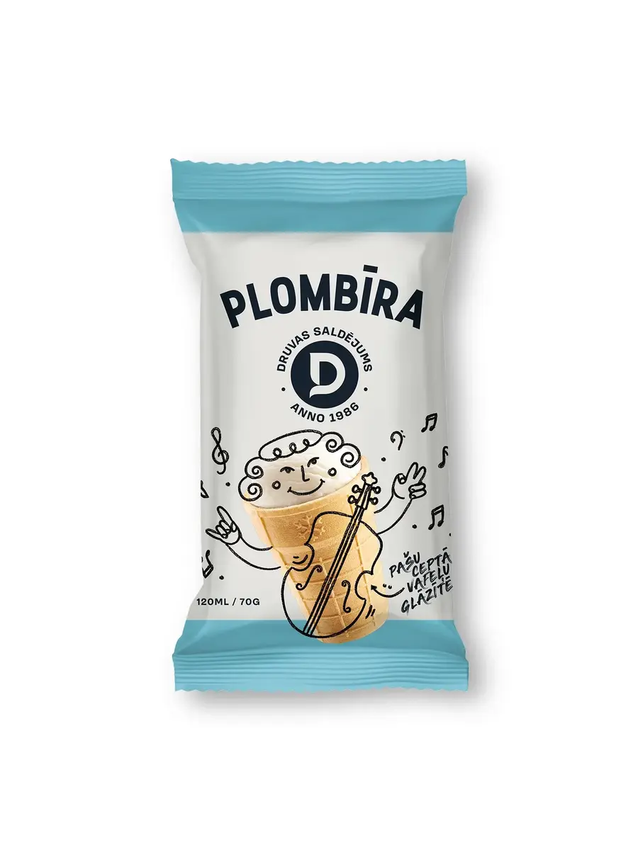 Druvas saldējums Plombīra saldējums vafeļu glāzītē