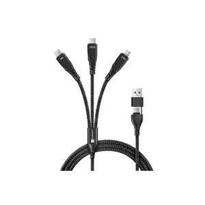 Uzlādes kabelis connectIT Wirez 6v1 — daudzgalvu 6‑1 (USB‑C, USB‑A, Lightning), 2x USB‑C, 1,25 m, melns