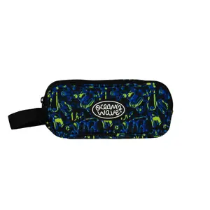 Pencil Case Ocean's Wave OCW BLUE LIQUID — 3-zippered stationery pouch, liquid-filled window