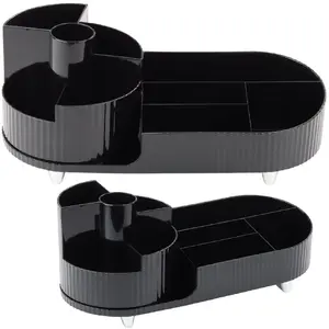 Rotating Multi‑Compartment Cosmetic Organizer Lean model 21731 — black, countertop storage for makeup and desk accessories