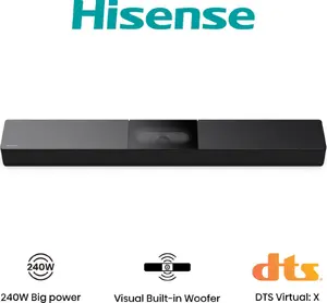 Hisense HS2000 2.1-channel soundbar with 240 W RMS power, Dolby Audio, Bluetooth 5.3, HDMI ARC, and wired and wireless connectivity