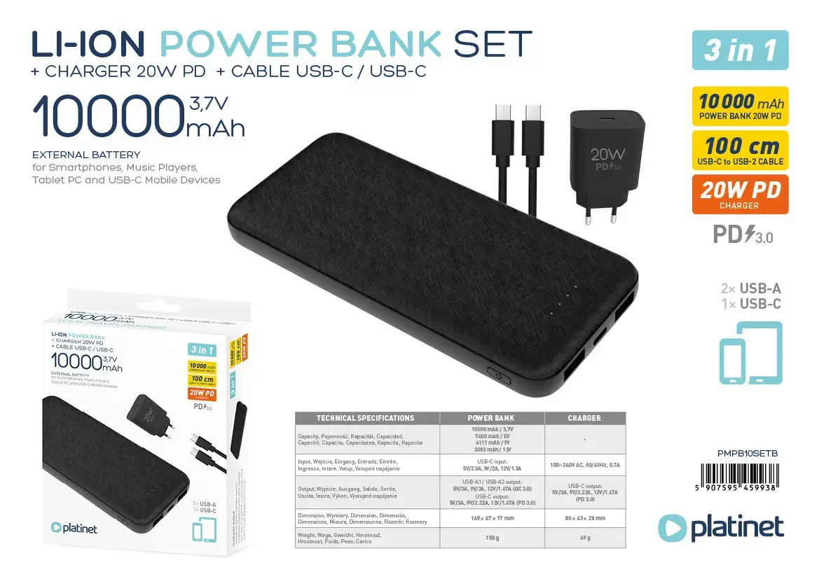 Portable Power Bank Platinet PMPB10SETB 45993 Photo 4