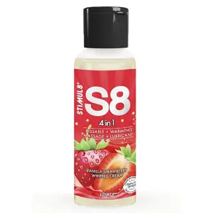 Massage lubricant STIMUL8 S8 4 in 1 Strawberry Dessert 125 ml, flavored intimate lubricant