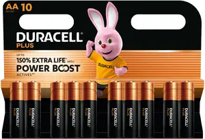 Alkaliskās AA baterijas Duracell Plus Power MN1500 1,5V — komplekts 10 gab.