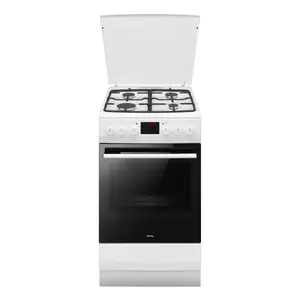 Freestanding cooker AMICA 510GEH3.33ZpTaDpA(W) PIZZA, electric oven 65 L, 4 gas hob zones (Ø40/65/90/65 mm), touch control, white