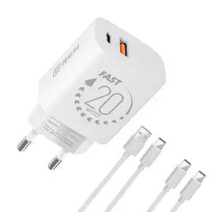 Travel Charger Obal:Me 20W USB-A + USB-C with 2x 1 m Cables, White