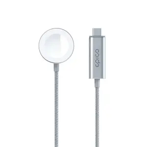 USB-C Charger Epico for Apple Watch 1.2 m Silver cable — Epico 1.2m USB-C magnetic charging cable for Apple Watch