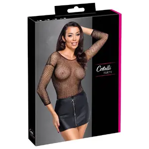 Sieviešu īsa svārku cottelli collection Rhinestone Zip M — melni matēta stiepjamā mini, priekšā rāvējslēdzējs ar kristāliem, izmērs M