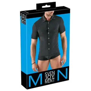 Мужская рубашка Svenjoyment 21619401701 серебристая, размер S, короткий рукав, стойка, Lurex, 90% полиэстер 10% спандекс