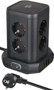 Сетевой удлинитель-колонна Brennenstuhl 1153560010 — 8 розеток, 2×USB-A, 1×USB-C, чёрный