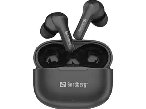 Sandberg Play'n Go bezvadu austiņas ar Bluetooth, True Wireless Stereo, iebūvētu mikrofonu un USB Type-C uzlādes portu melnā krāsā