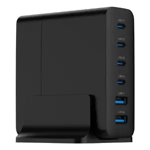 Зарядное устройство GEMBIRD TA-UC-2A4C-PD75-01-BK — 75 Вт, 4× USB-C + 2× USB-A, PD и QC3.0, одновр. заряд до 6 устройств, кабель 1,5 м, чёрное