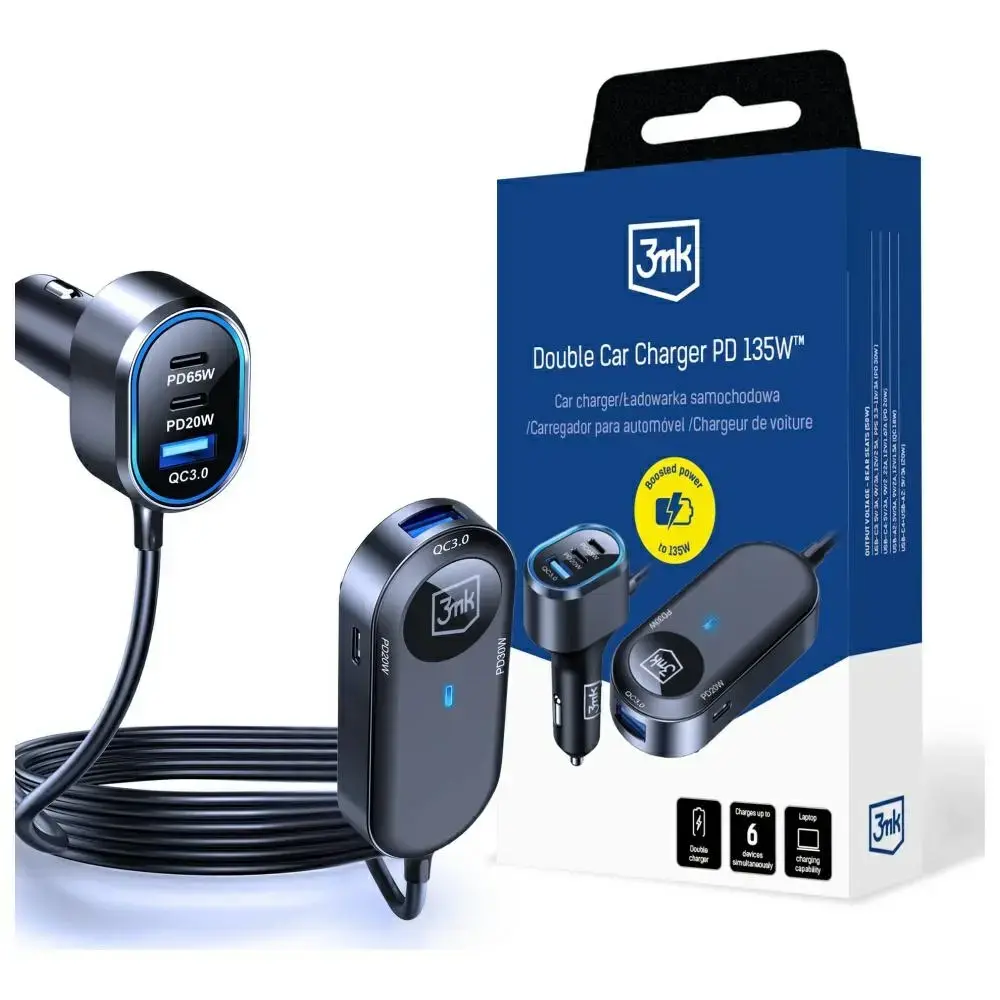 Auto lādētājs 3MK Double 135W USB-C PD Photo 4