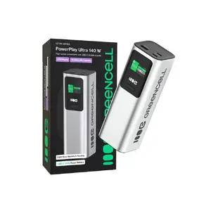 Portable battery Green Cell PBGC25UD, 25200 mAh, Li‑Ion, 140 W total, 2× USB‑C + 1× USB‑A, OLED display, aluminium housing