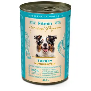 Mitrs suņu barības produkts FITMIN Fitmin Karma ar tītaru 400 g, pilnvērtīga konservēta barība pieaugušiem suņiem
