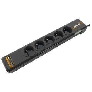 Strāvas padeve Infosec S5 USB NEO Melna 5 kontaktligzdas 230V 1.5m