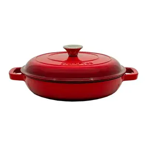 Cast iron frying pan GRAND FEU 27 cm with lid, red