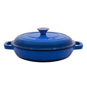 Cast iron deep frying pan GRAND_FEU 27 cm with lid, blue
