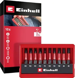 Screwdriver Bit Set EINHELL 118653 — 10-piece 1/4" (6.3 mm) PH, PZ, TORX impact bits