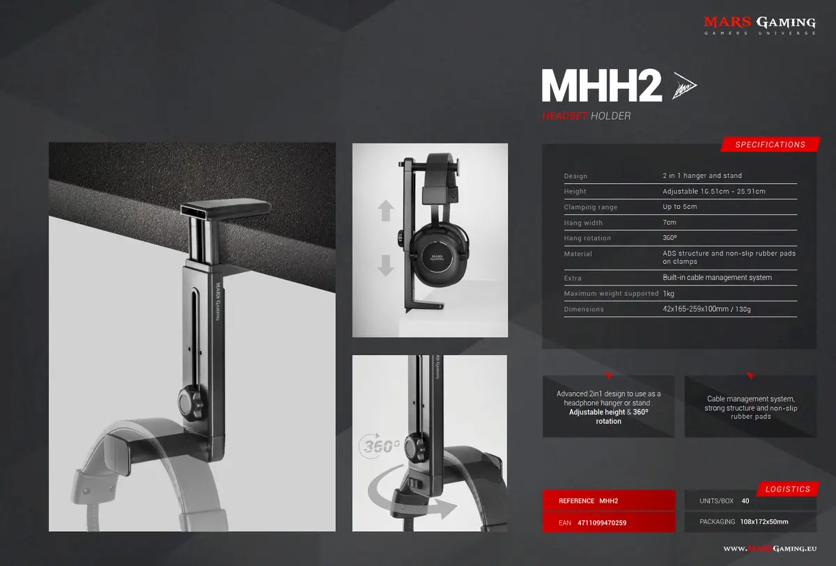 Headphone holder Mars Gaming MHH2W Photo 10