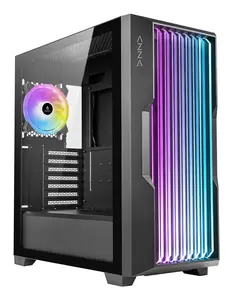 Datorpūšas korpuss AZZA Guardian Glass Midi Tower — melns, ATX/Micro‑ATX/ITX/EATX, 3.5"×2 / 2.5"×4, priekšējie 120/140 mm
