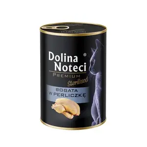 Mitrais kaķu barības Dolina Noteci Premium Sterilised — krūtiņa (guinea fowl), 400 g kārbiņa, pilnvērtīgs pieaugušiem
