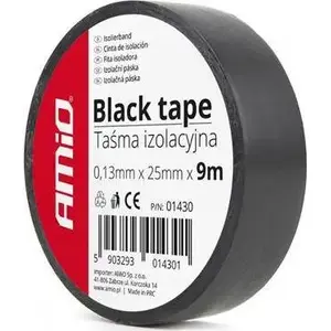 Izolācijas lente Amio 25 mm x 9 m, melna — komplekts 9 ruļļi (AMI-01430)