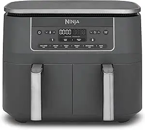 Ninja DZ300EU Dual Zone karstā gaisa friteris ar 7.6 L ietilpību, 2470 W jaudu, skārienvadību un pelēku krāsu
